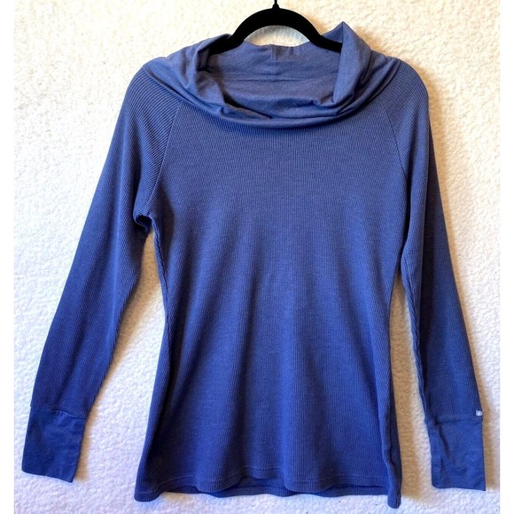 Columbia Tops - Columbia Women's Sz Medium Blue Cotton Blend Cowl NeckTunic Shirt Waffle Thermal